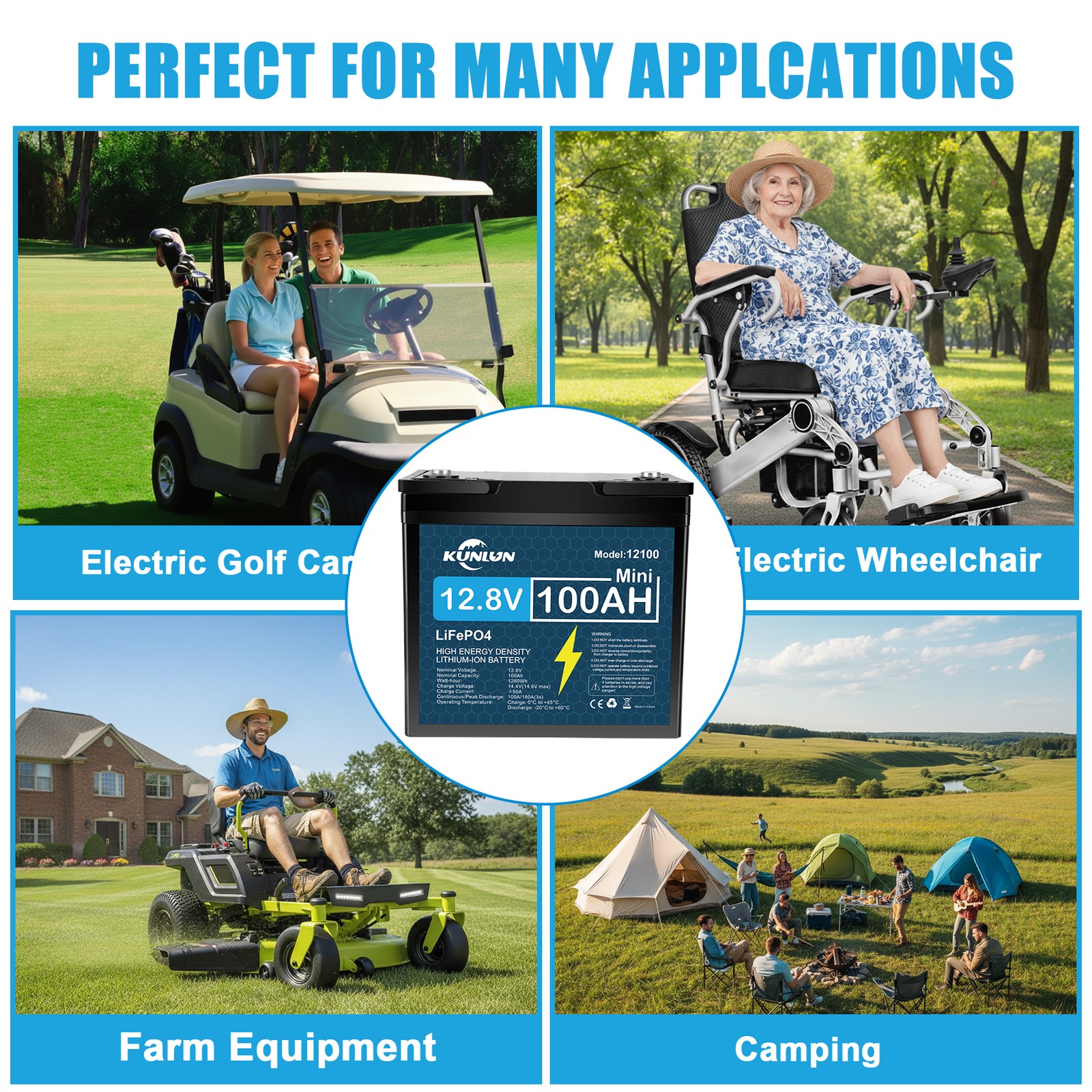 12V 100Ah LiFePO4 Lithium Battery 5000+ Deep Cycle For RV Marine Solar Off-grid