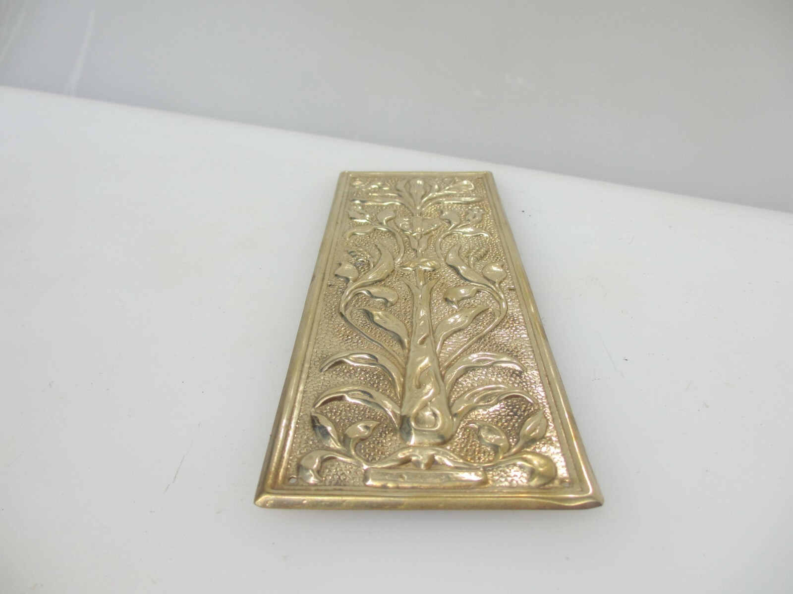Brass Finger Plate Push Door Handle Art Nouveau Floral Flowers Antique STYLE