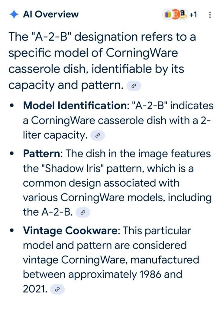 Corning Ware Shadow Iris Casserole Dish 2 Liter A-2-B Pyrex 2 Quart No Lid