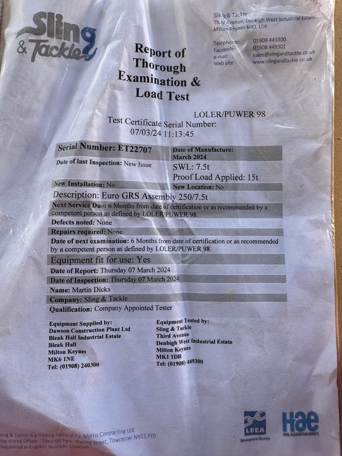 Dawson Euro Grs Release Shackle EGRS 250 7.5 Ton