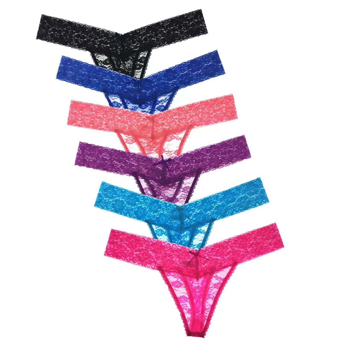 6 Pcs Lot Women's Sexy Full Lace Low Cut Thongs G-string Panties Underwear,S-2XL
