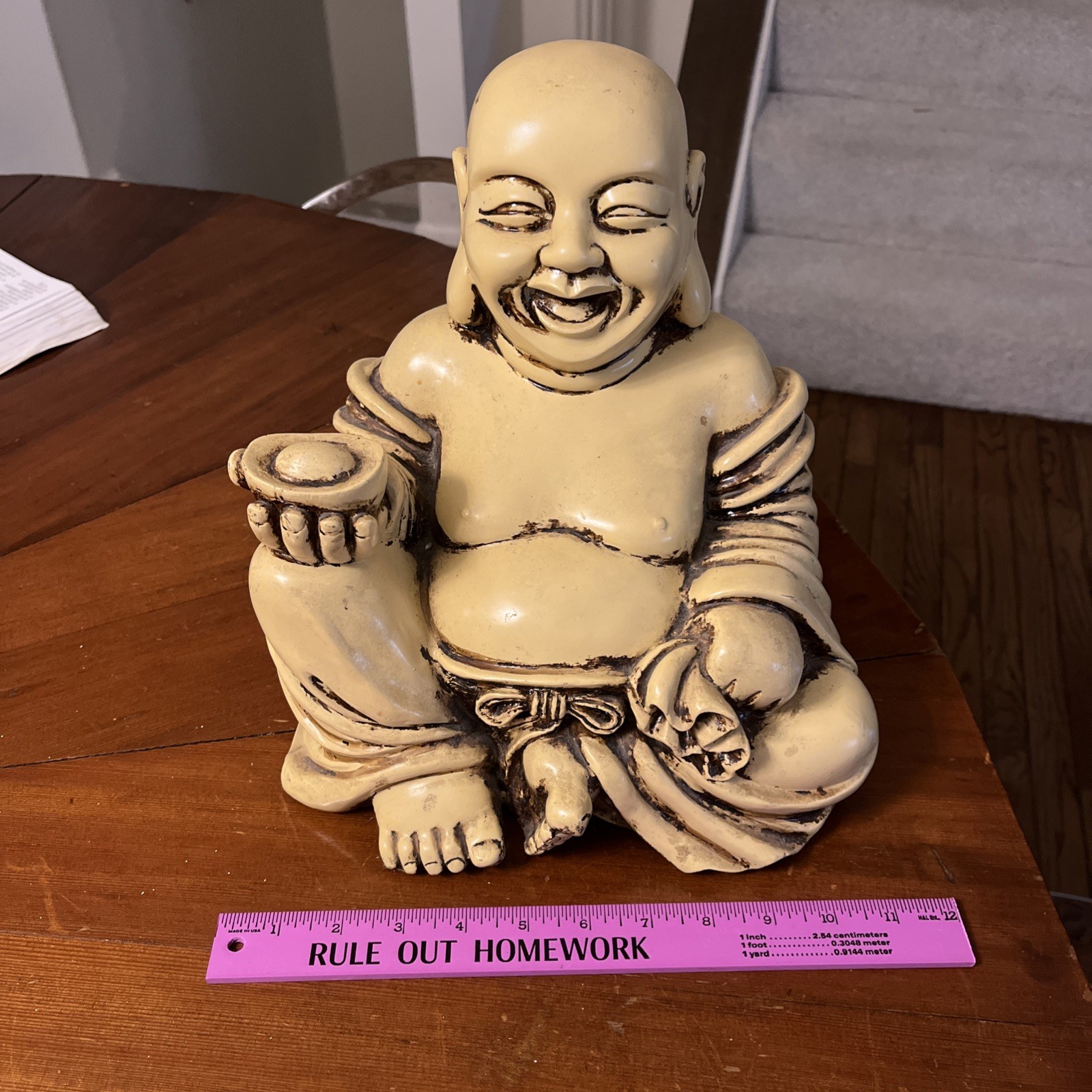 Vintage Laughing Buddha Happy Lucky Statue Large Resin MCM
