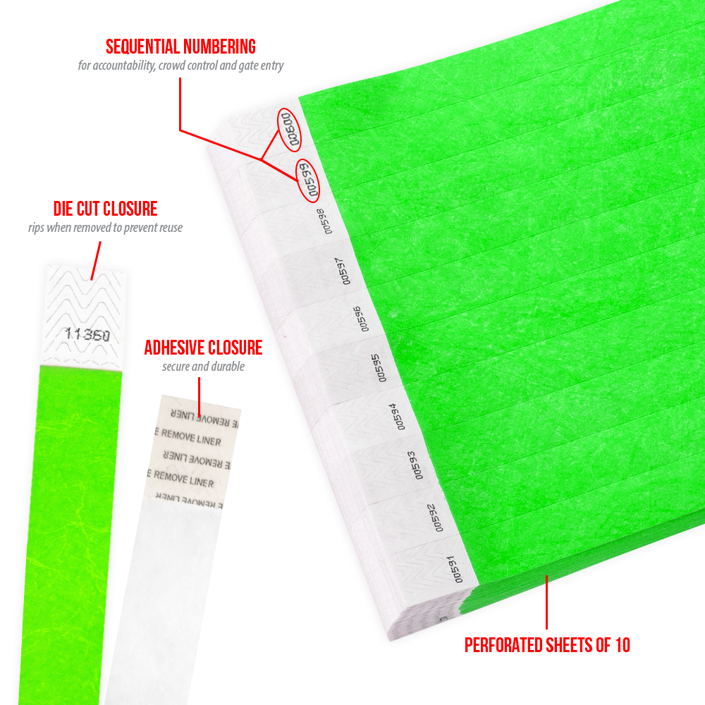 3/4inch Tyvek Wristbands 5,000 PickAColor- Bars, Clubs, Parties, Events,Security