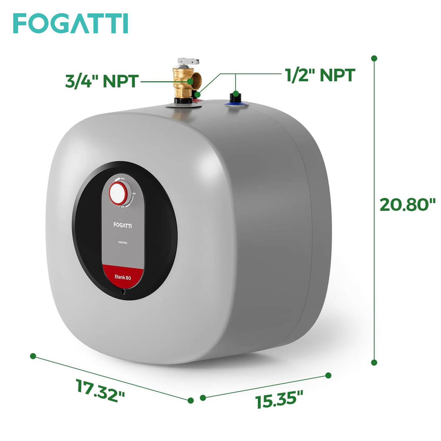 FOGATTI 8 Gallon Electric Mini Tank Hot Water Heater Shower Compact Storage 120V