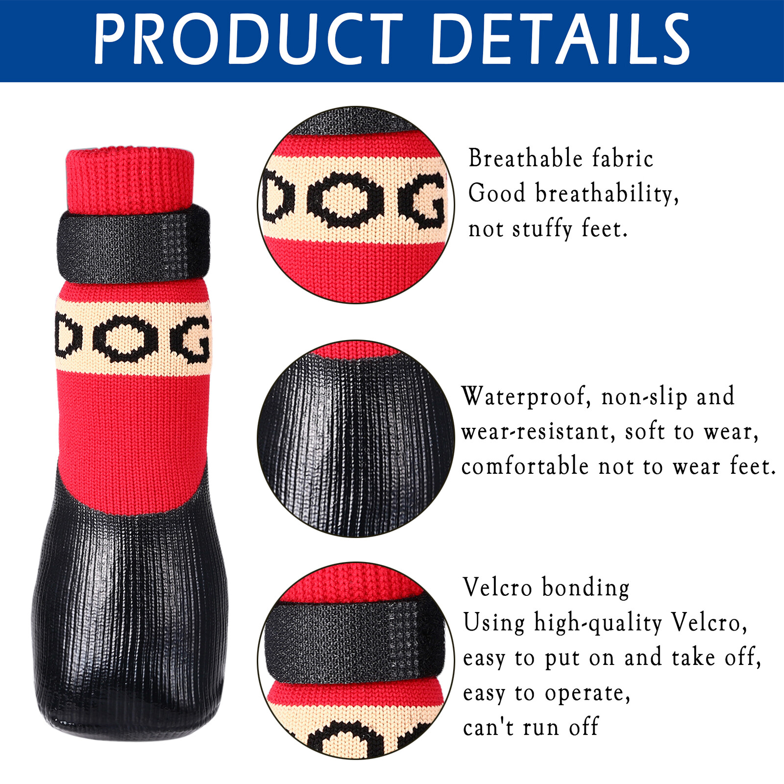 4pcs Dog Socks Anti Slip Waterproof Dog Shoes Boots Outdoor Indoor Paw Protector