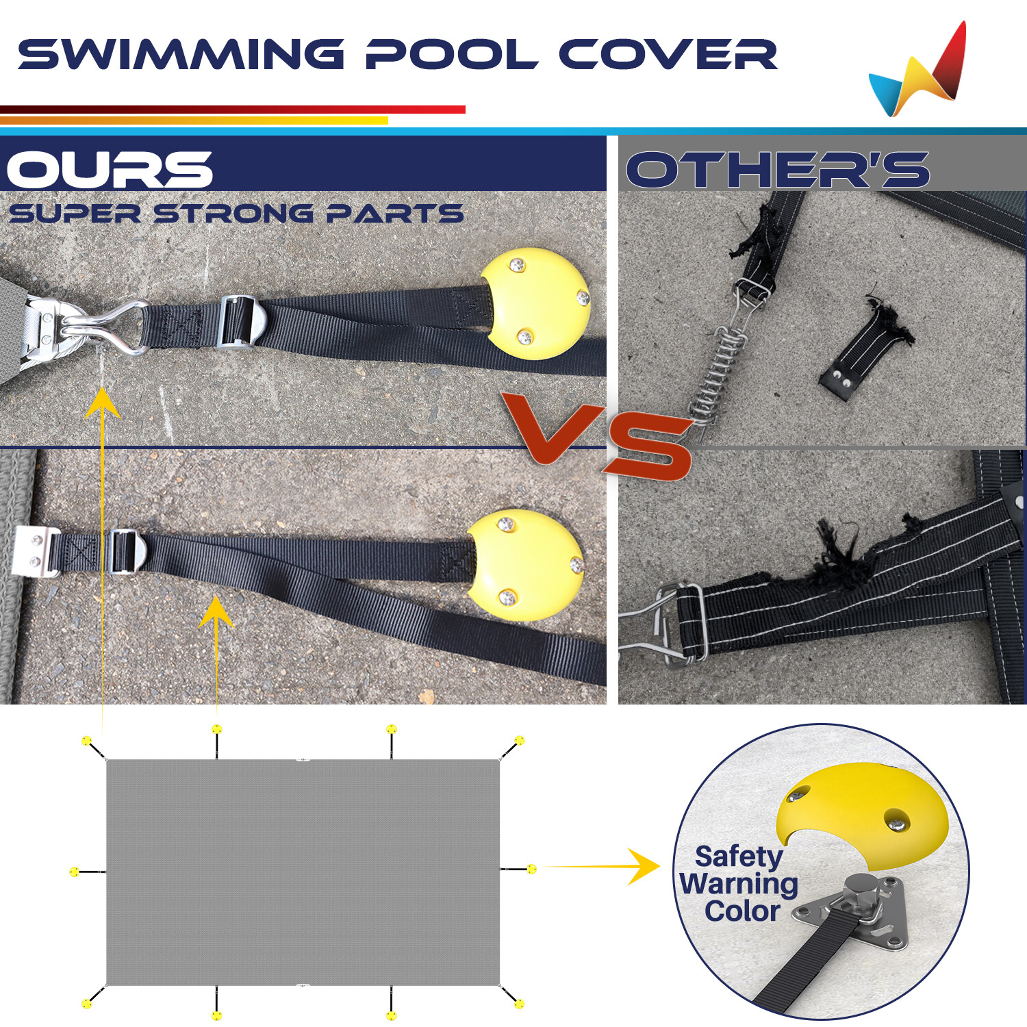 Inground Winter Pool Cover Rectangle Swimming Heavy Duty Safety Mesh Cover Gray