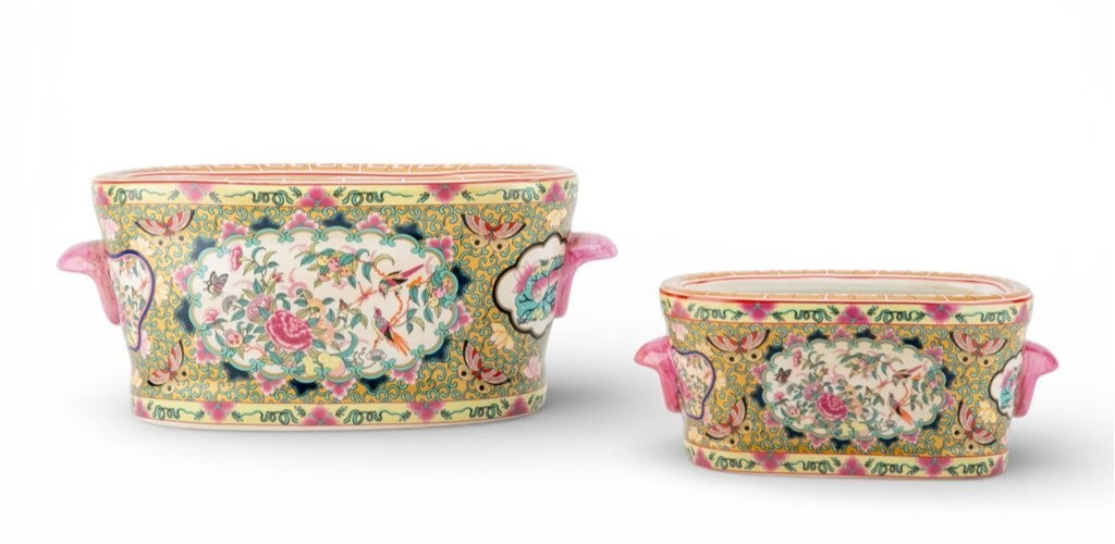 Vintage Style Small Chinese Rose Medallion Footbath Planter-9.5'' x 4''H