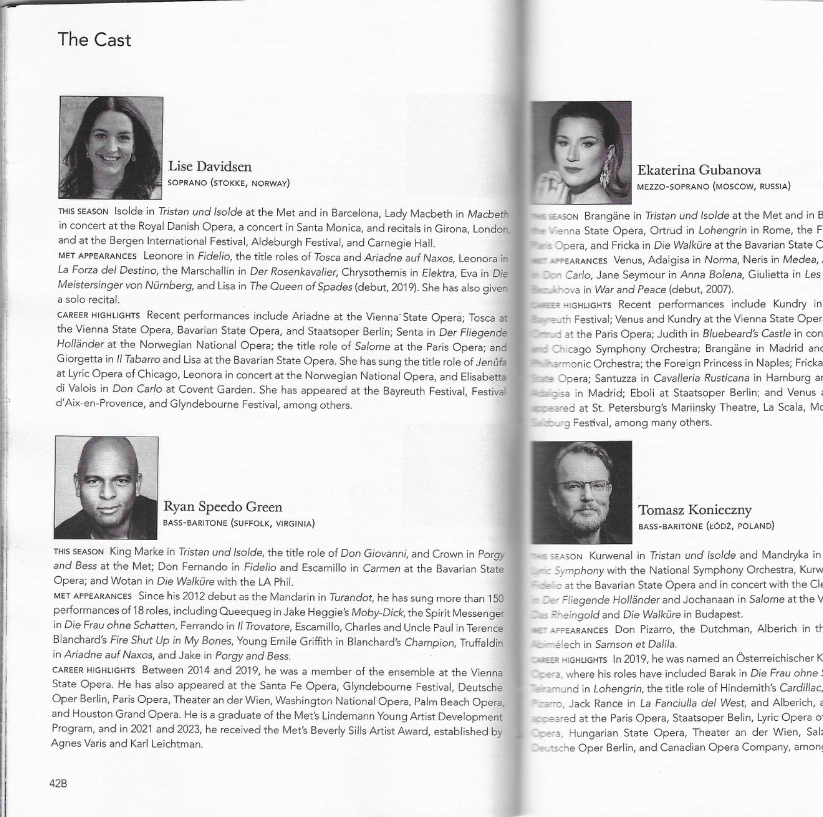 TRISTAN UND ISODLE Playbill METROPOLITAN OPERA Lise Davidsen Michael Spyres