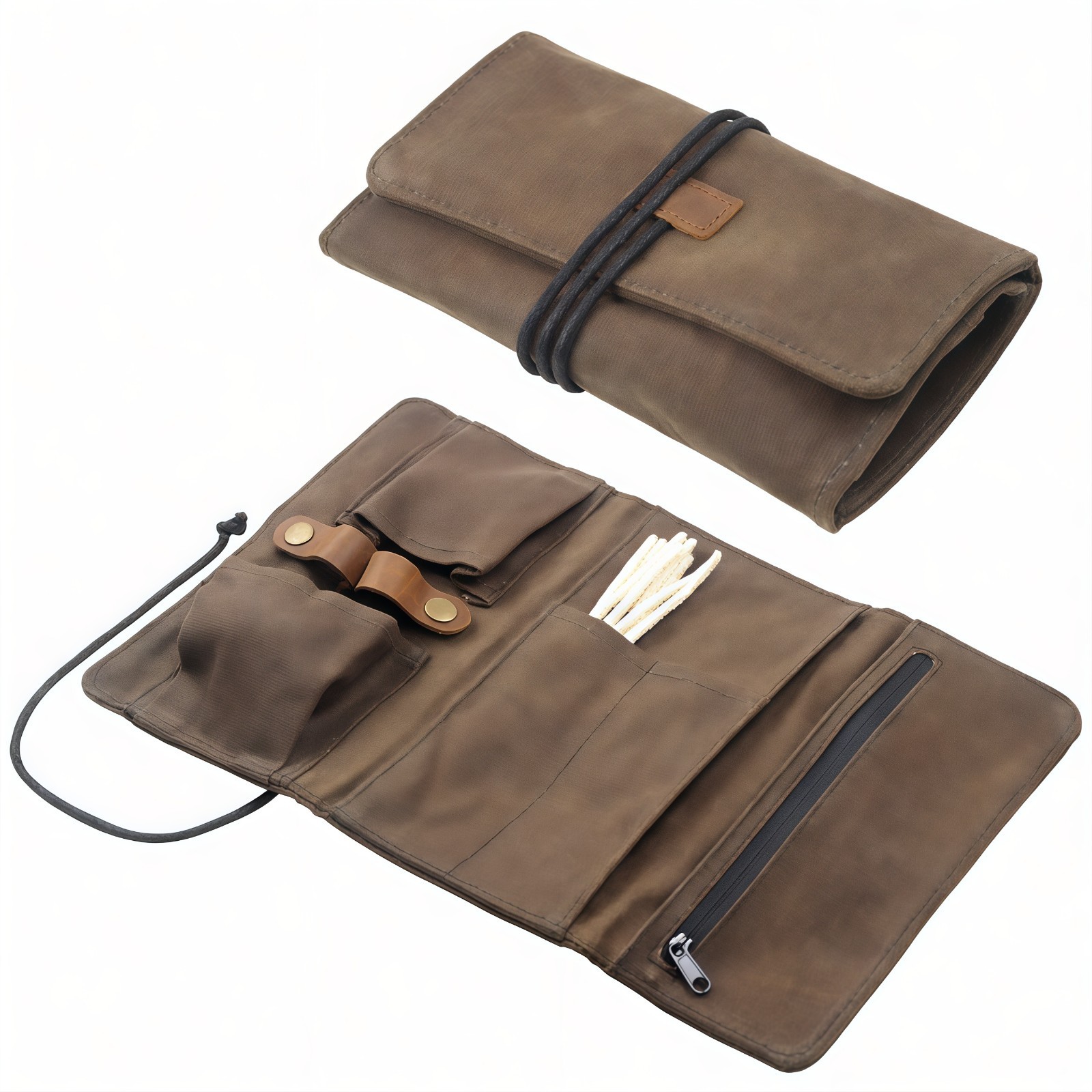 Waxed Canvas Tobacco Smoking Pipe Pouch with Leather Pipe Stand Travel Pipe Case