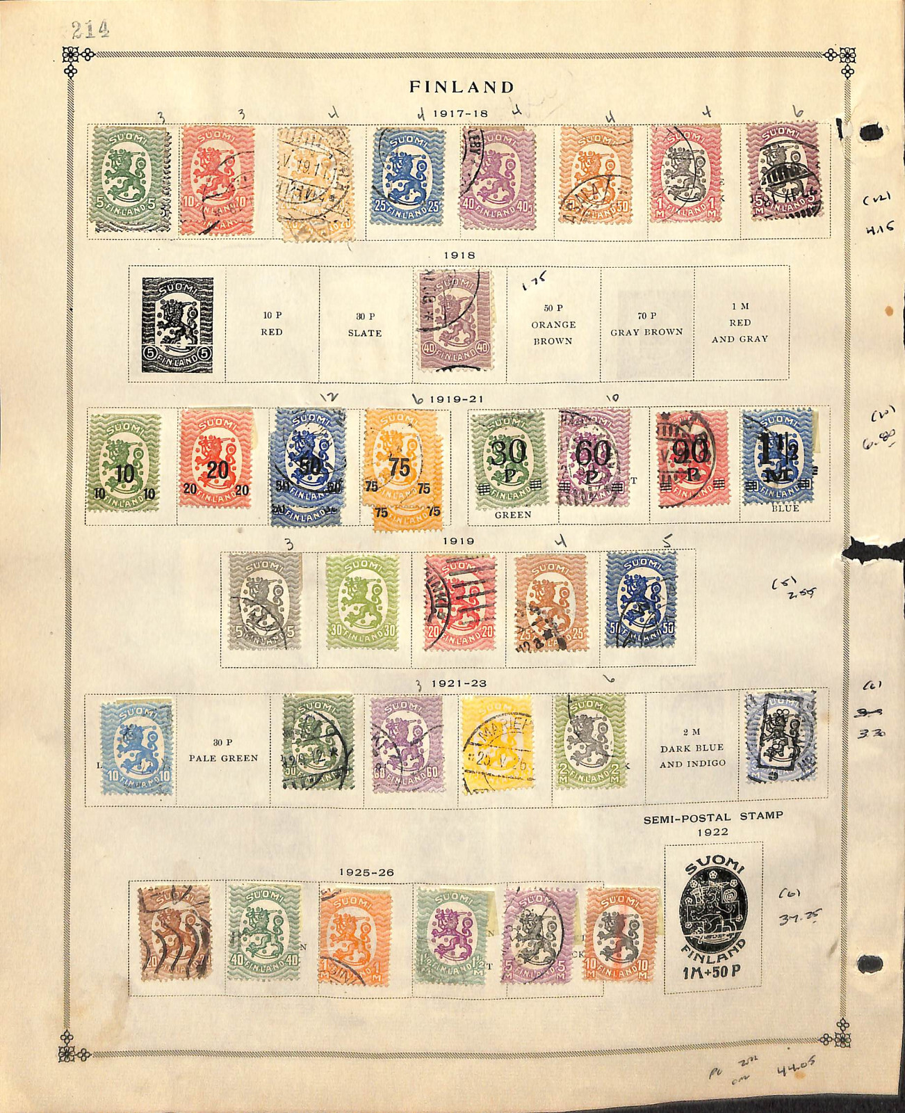 Finland Stamp Collection on 2 Scott International Pages, 1860-1926 (EE)