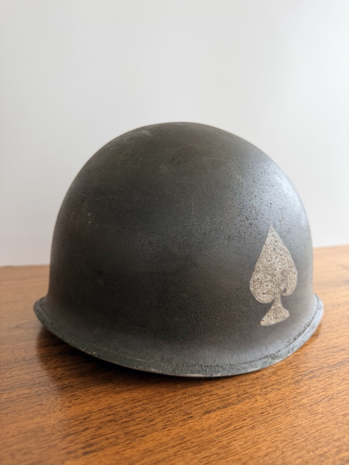Vintage M1 Style Combat Helmet — WWII Style Spade Decal — Authenticity Uncertain