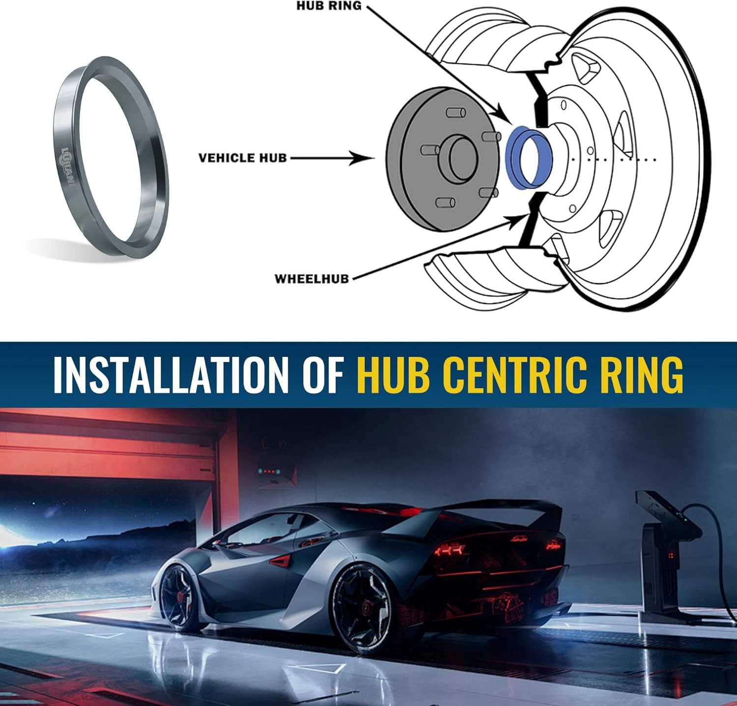 4 Pack Universal Car Hub Centric Ring, 64.1 mm ID to 73.1 mm OD Centerbore, Alum