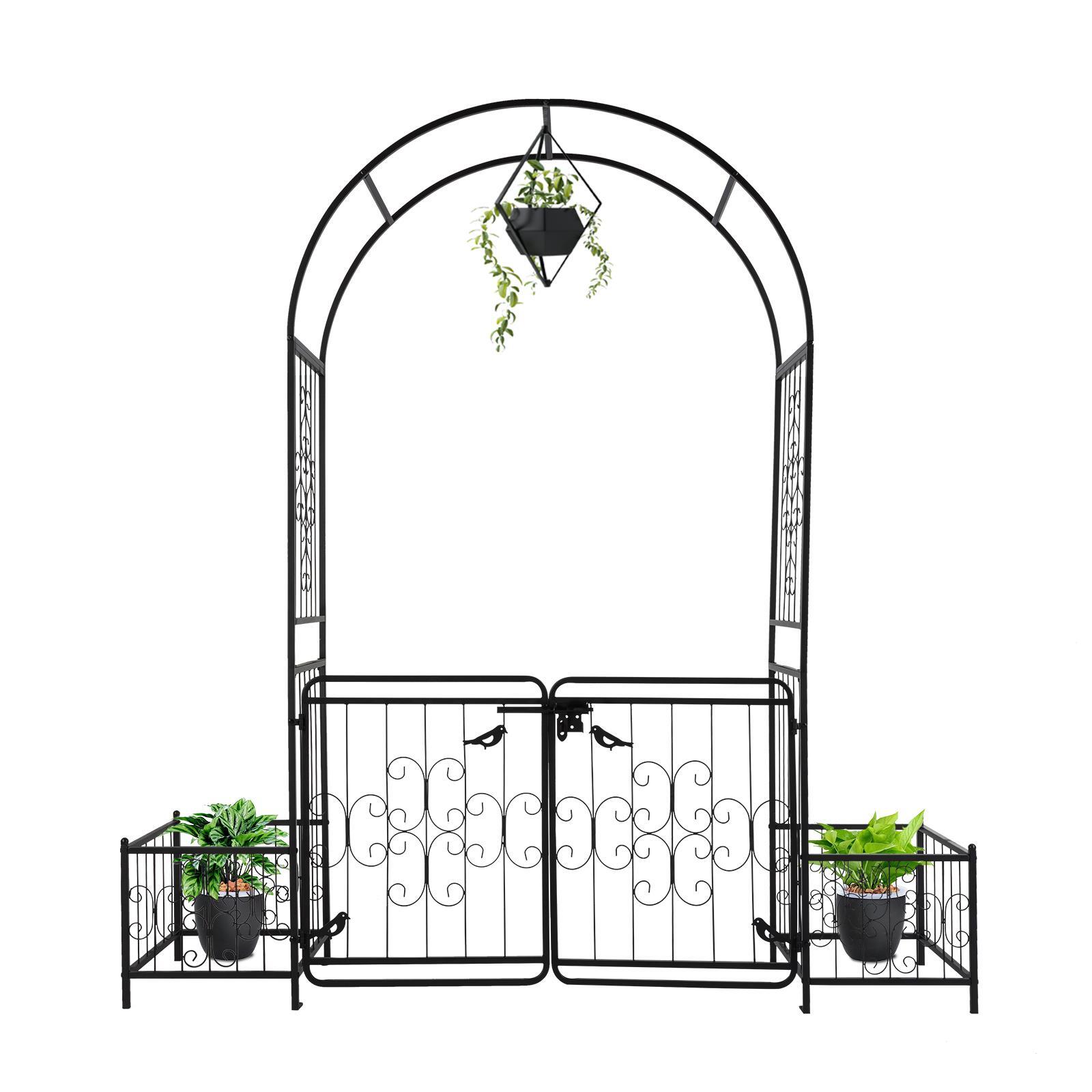 Metal Garden Arch with Planter Boxes Gate Wedding Arch Climbing Plants Black