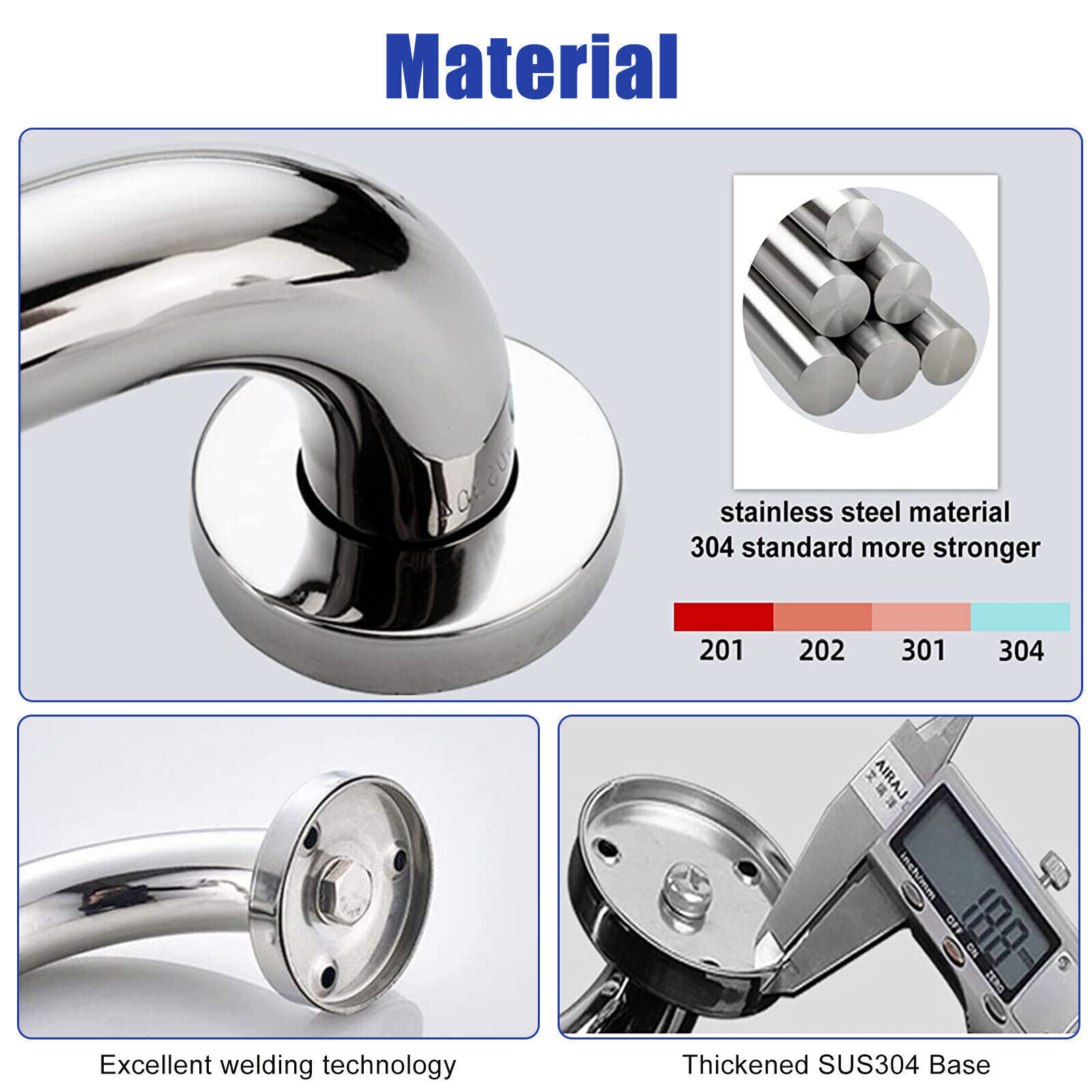 Stainless Steel Grab Bar Bathroom Safety Handicap Shower Tub Handle Support Lot
