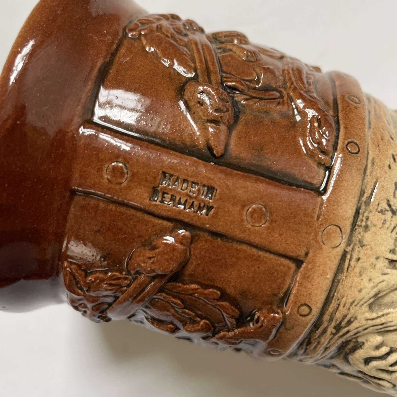 Horn Of CuChulainn German Drinking Horn Ceramic Raised Relief Irish Hero