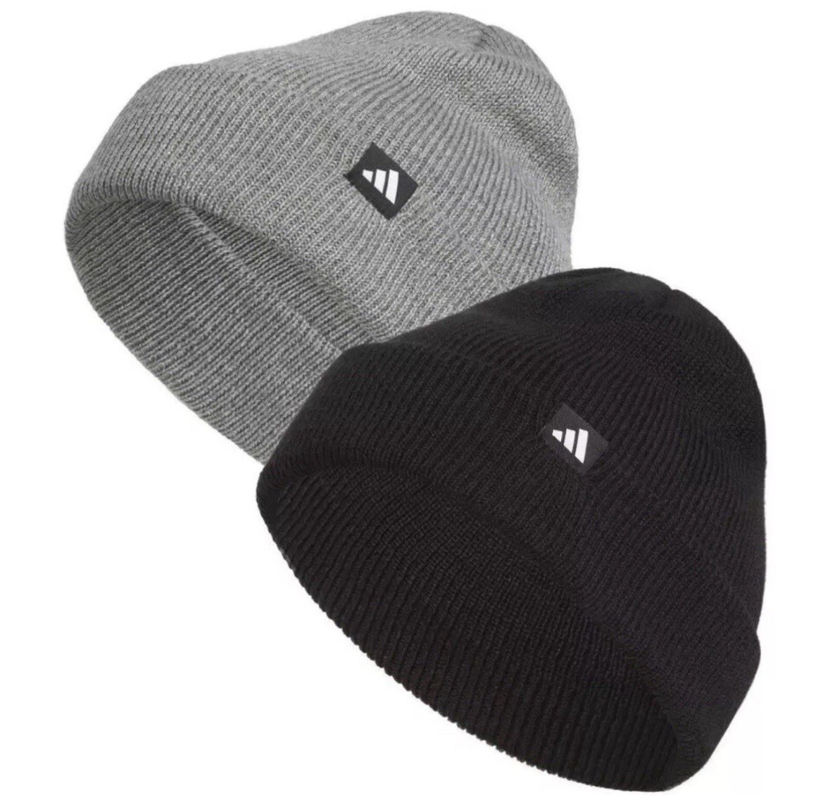 Adidas Unisex Fold Beanie Hat 2-pack Double Layer for Warmth Black And Gray