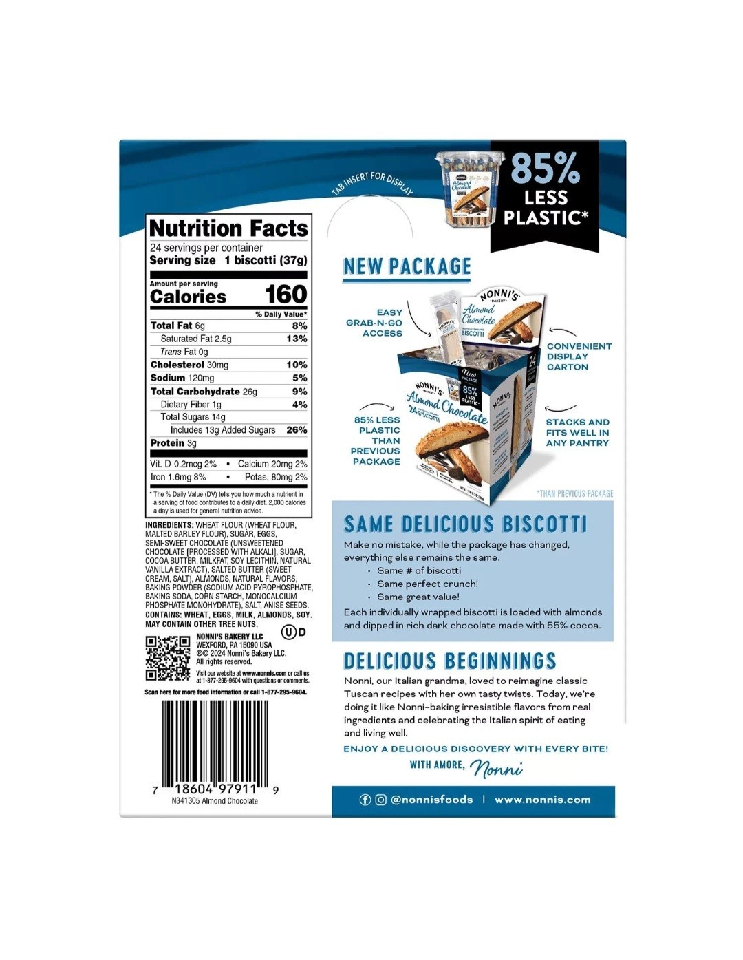 Nonni's Almond Chocolate Biscotti 24 Count Box –1lv 15.2 Oz FREE SHIPPING