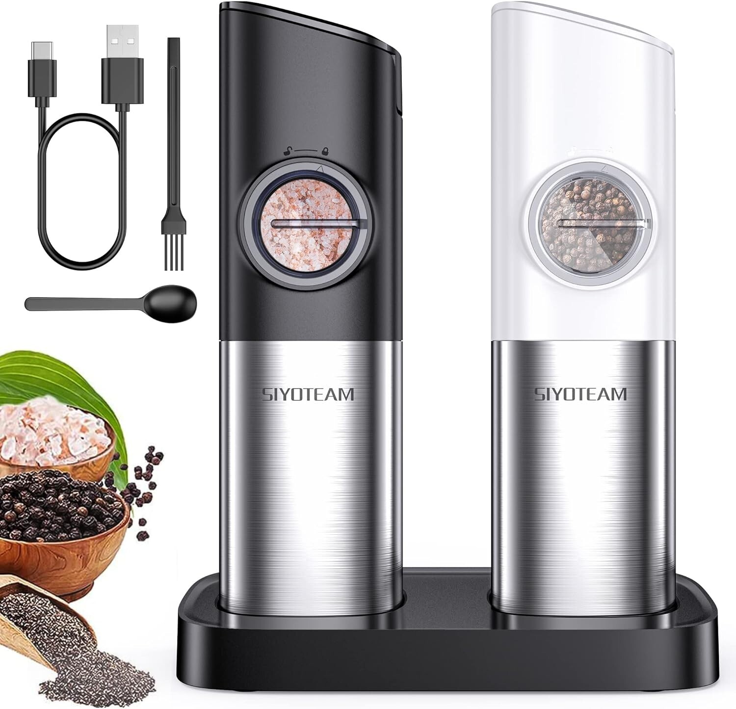 Electric Salt and Pepper Grinder Set, Automatic Gravity Salt and Pepper Grinder