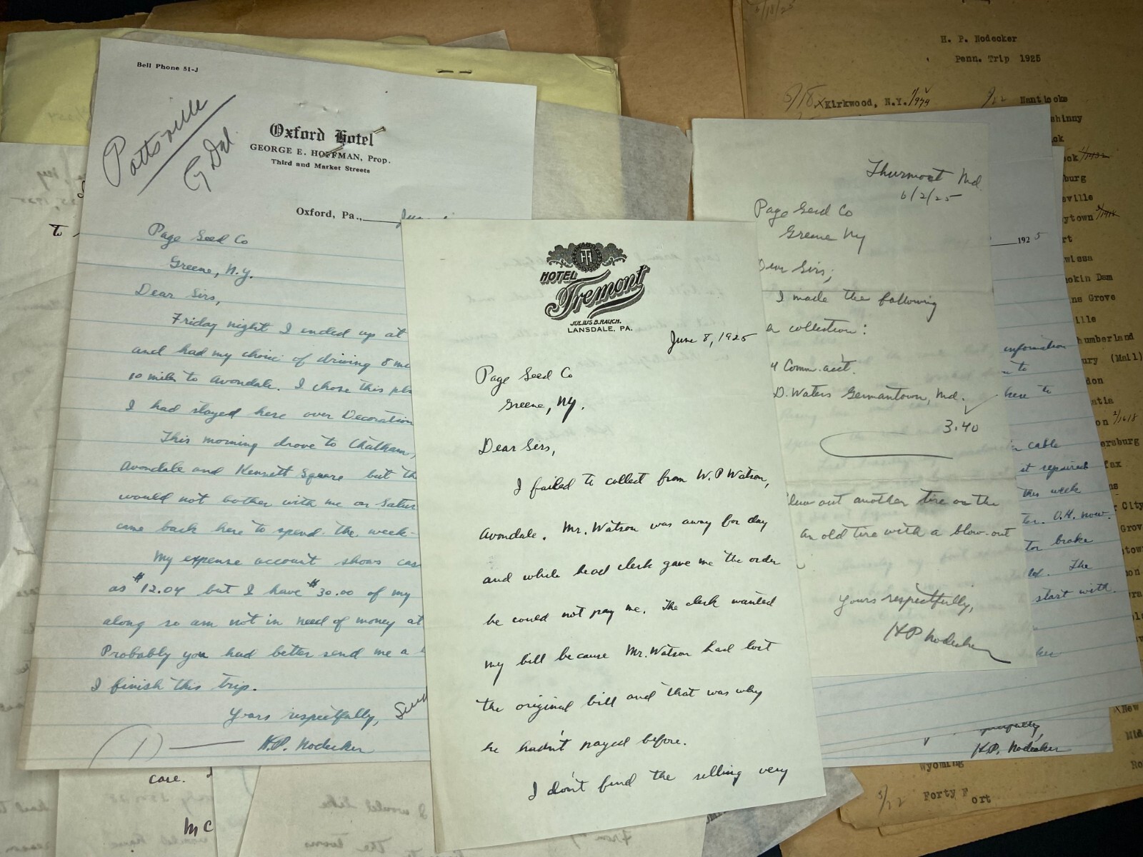 RARE Letter Archive - Traveling Salesman - Page Seed Co Greene, NY 1925 NY, PA,