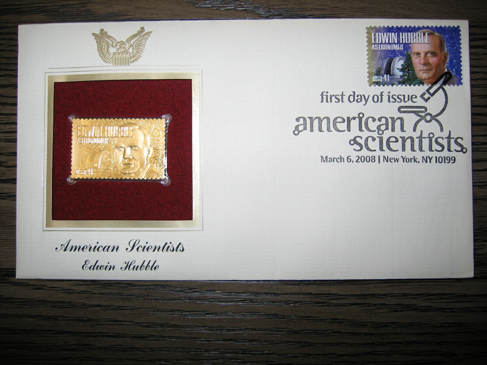 2008 American Scientists Edwin Hubble replica 22kt Gold GOLDEN Cover STAMP