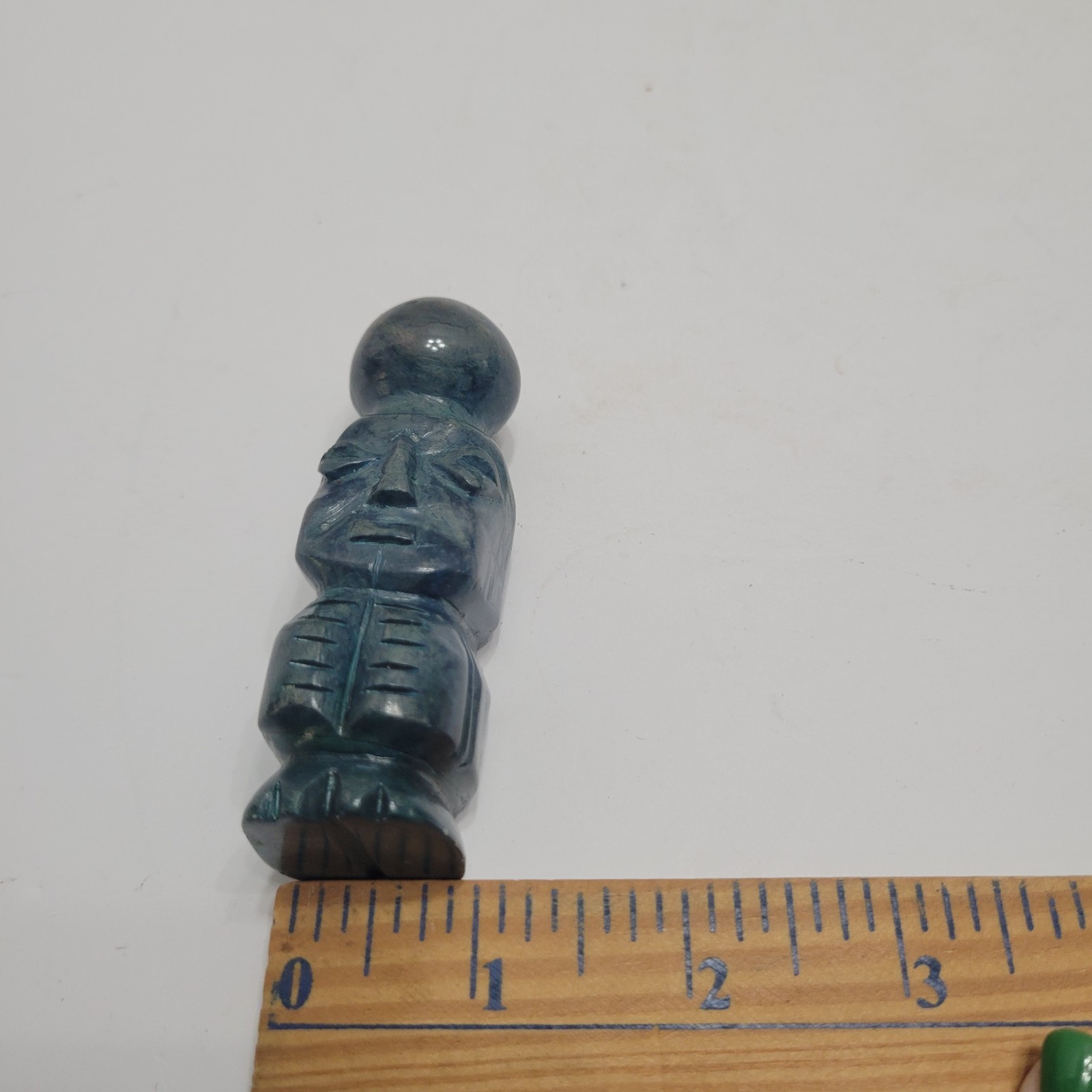 Vintage Aztec/Mayan Warrior Hand Carved Statue Jade/Green Marble/Onyx