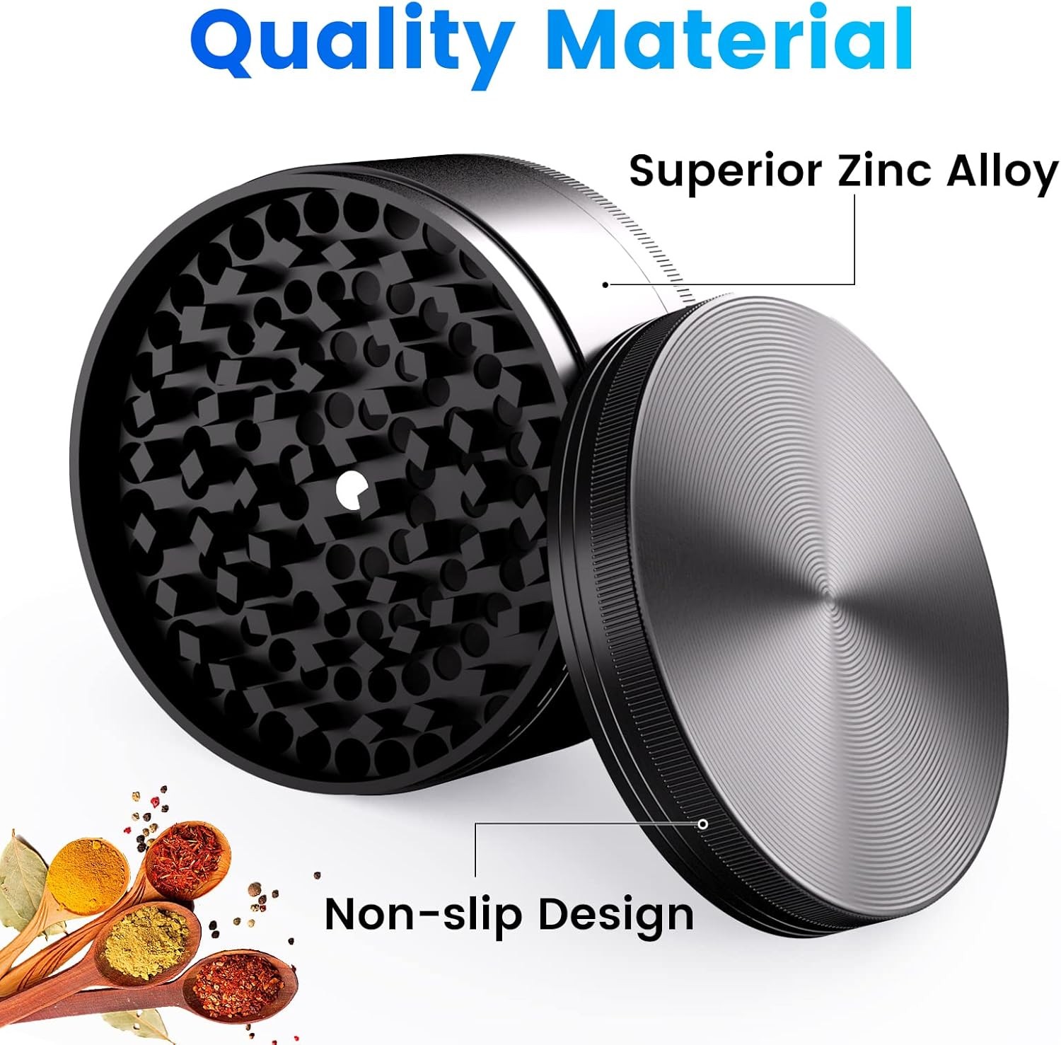 Extra Large Grinder 3 inch XL Herb & Spice, Tobacco Crusher 4 Piece (Black)