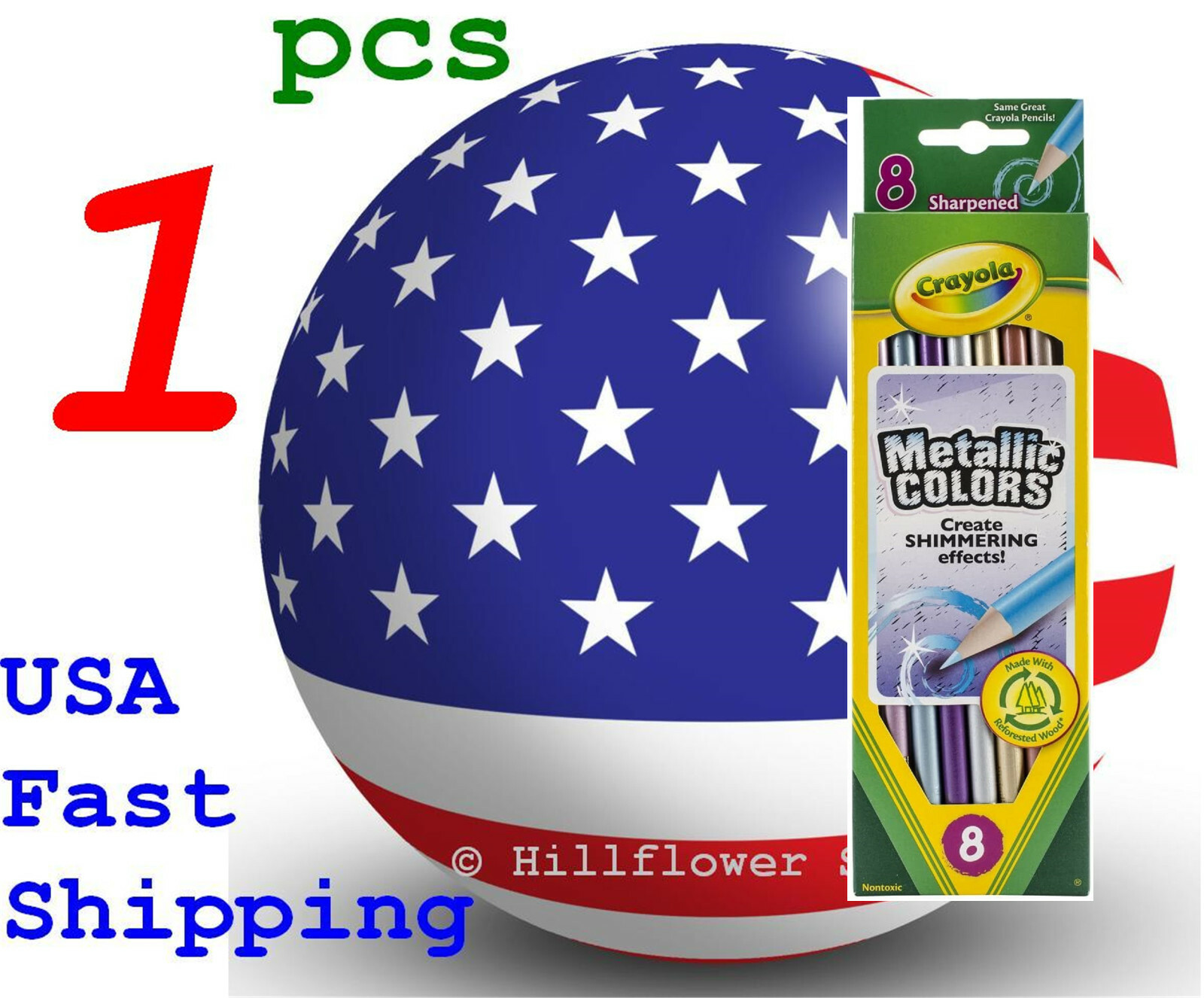 1 X Crayola Metallic Colors Colored Pencil set 8  TT 68-3708 683708