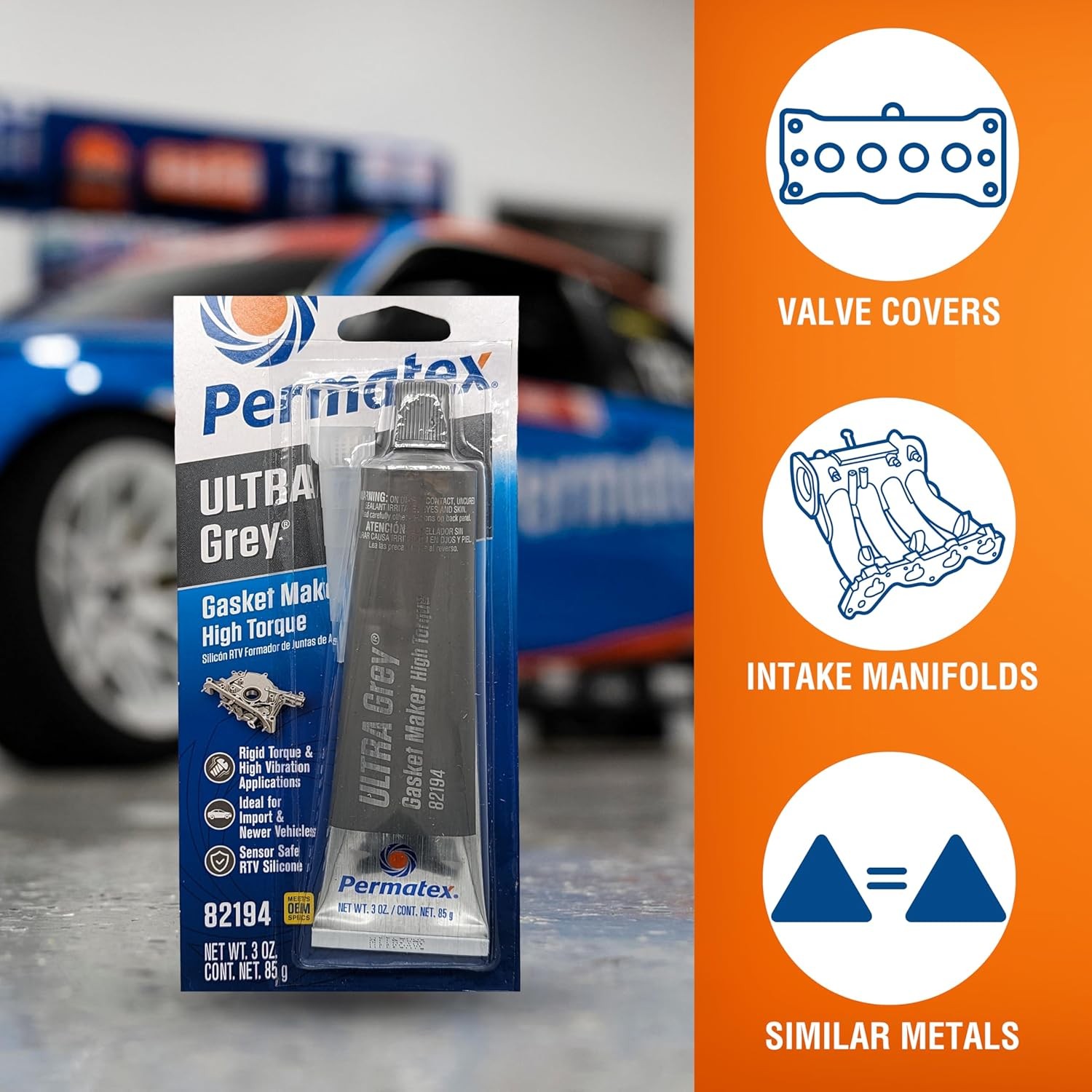 Permatex Ultra Grey Rigid High-Torque RTV Silicone Gasket Maker, Sensor Safe 3oz