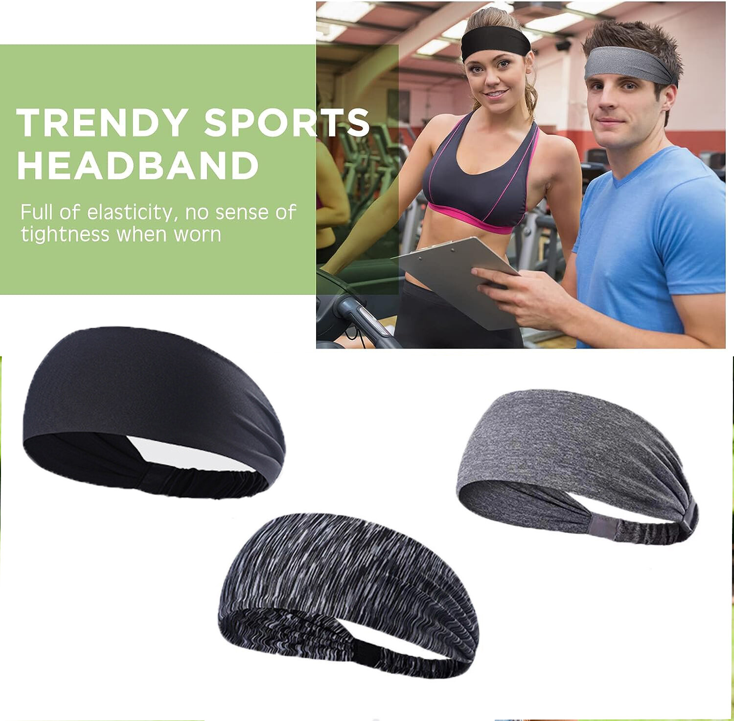 3PCS Sports Headband Anti-Sweat Band Running Yoga Stretch Head Bands Men Women