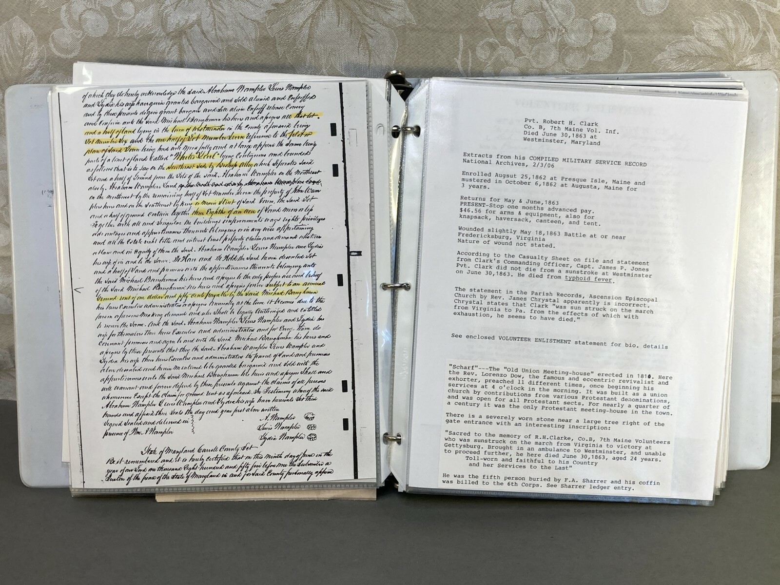 Civil War Binder on the Battle of Westminster June 29th 1863