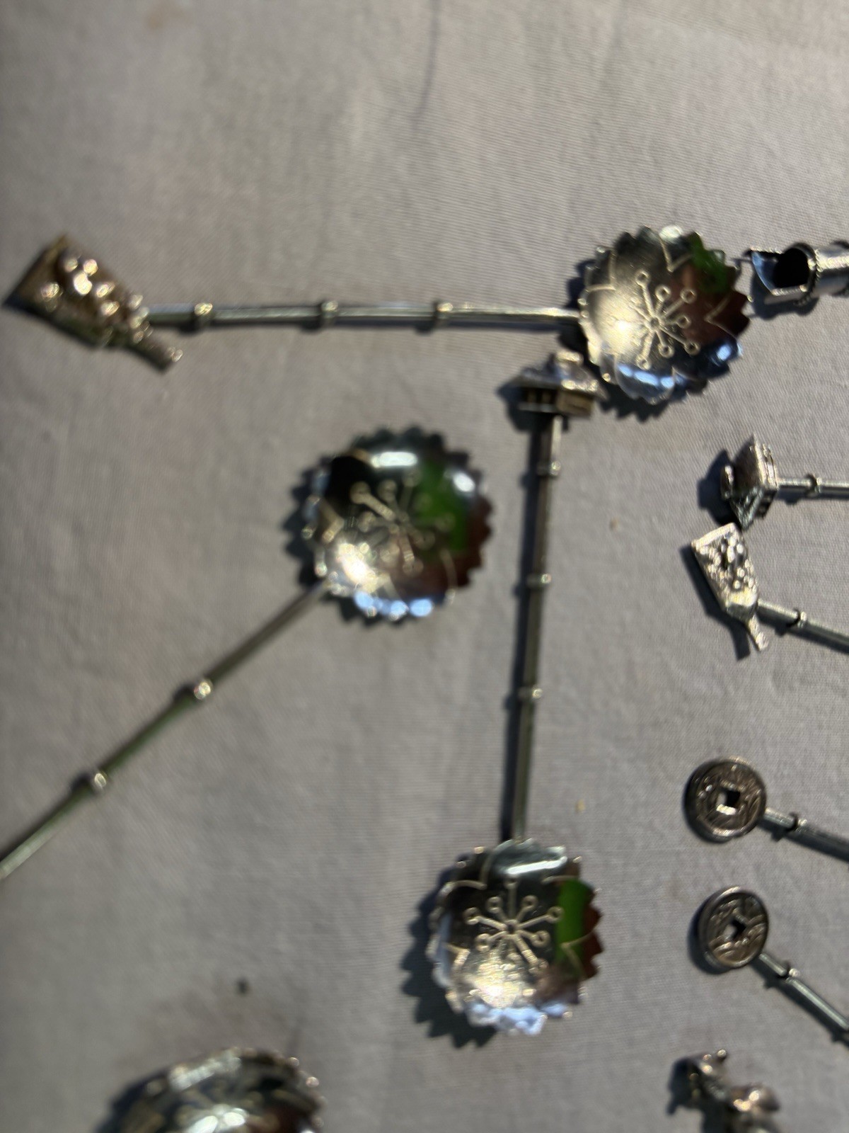 Sterling Silver 950 Demitasse Spoons Figural Motifs Japan Set of 12. Vintage