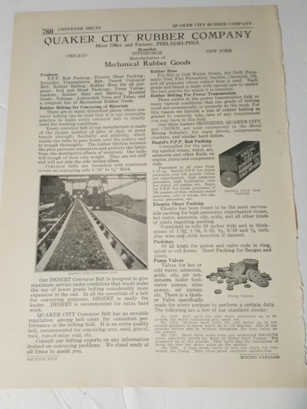 1923 print ad QUAKER CITY RUBBER COMPANY Philadelphia PA Mining rubber goods