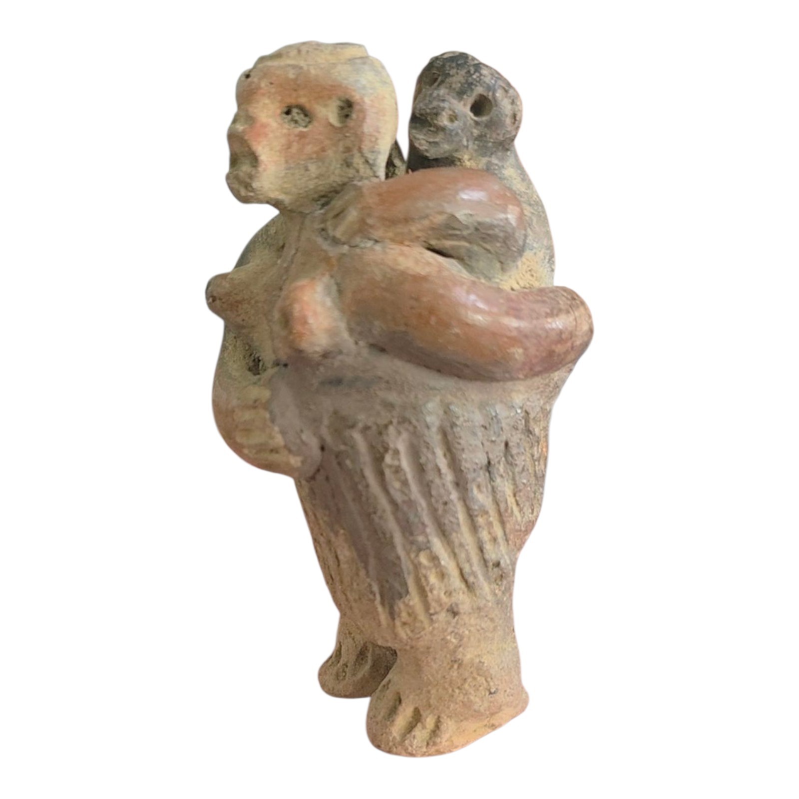 Ancient Pre-Columbian Human Effigy Carved Stone Artifact Mother With Child