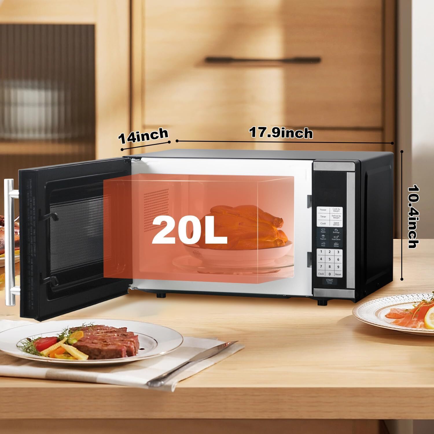 Countertop Microwave Oven 700W 10 Power Levels 6 Auto Menus Child Safety Lock