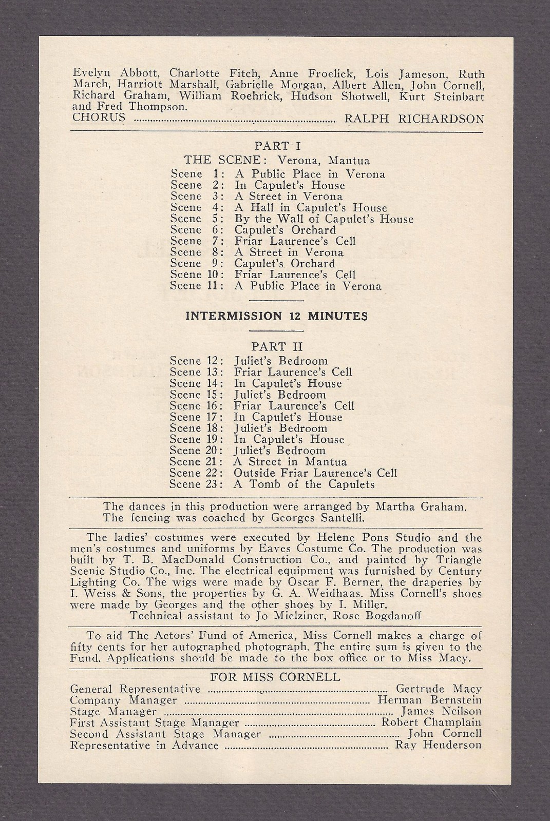 Katharine Cornell "ROMEO and JULIET" Maurice Evans / Tyrone Power 1935 Broadside