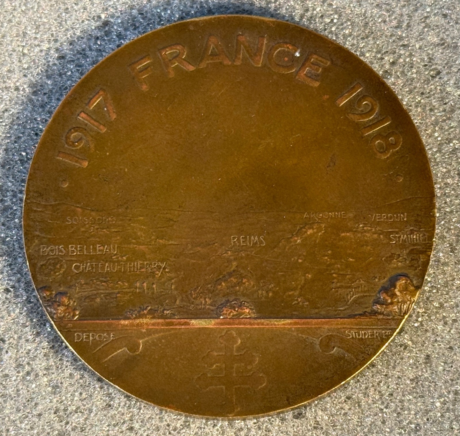 WWI France 1917–1918 Bronze Medal by M.Lordonnis 1919 AEF 60mm