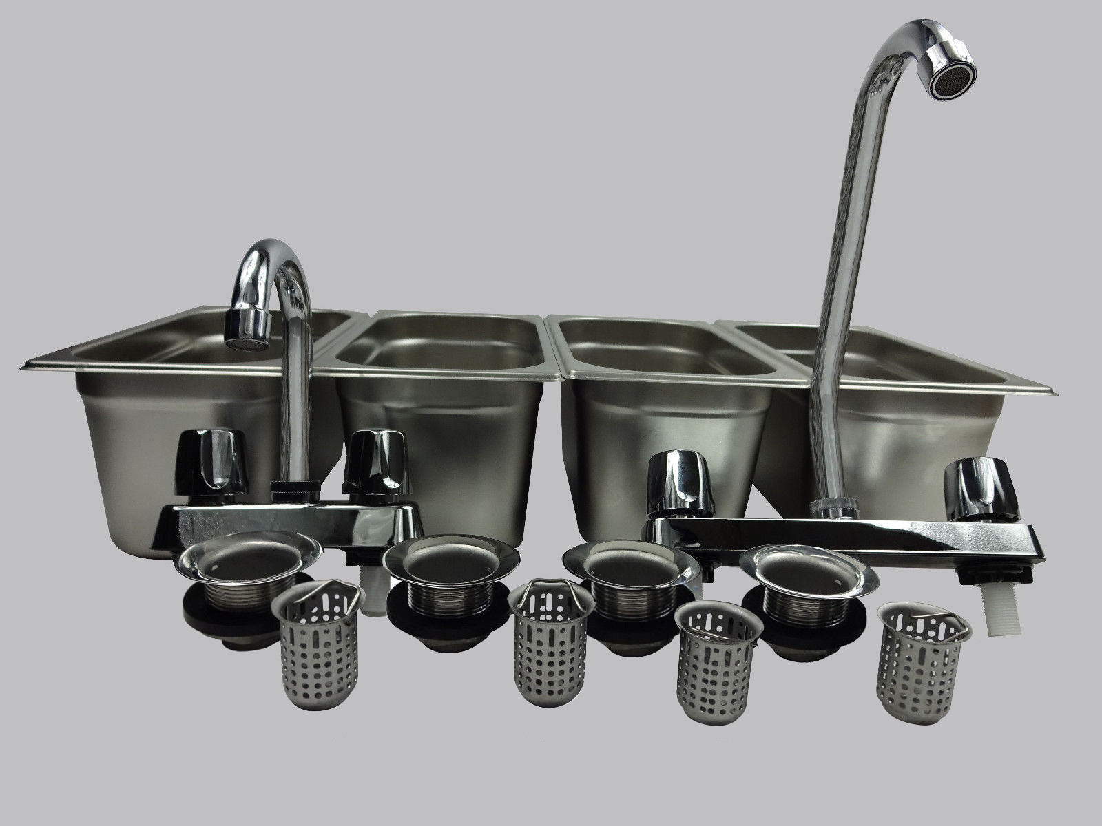 4 Compartment Concession Sink Portable Food Truck Trailer Hand Washing w/Faucets