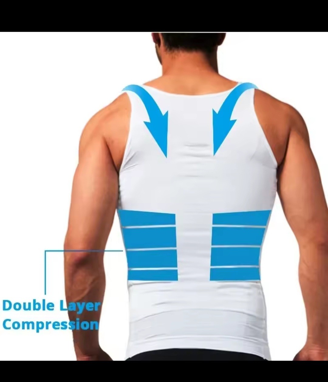 Men's White Sleeveless Firm Compression Base Layer Top Double Layer Back Support