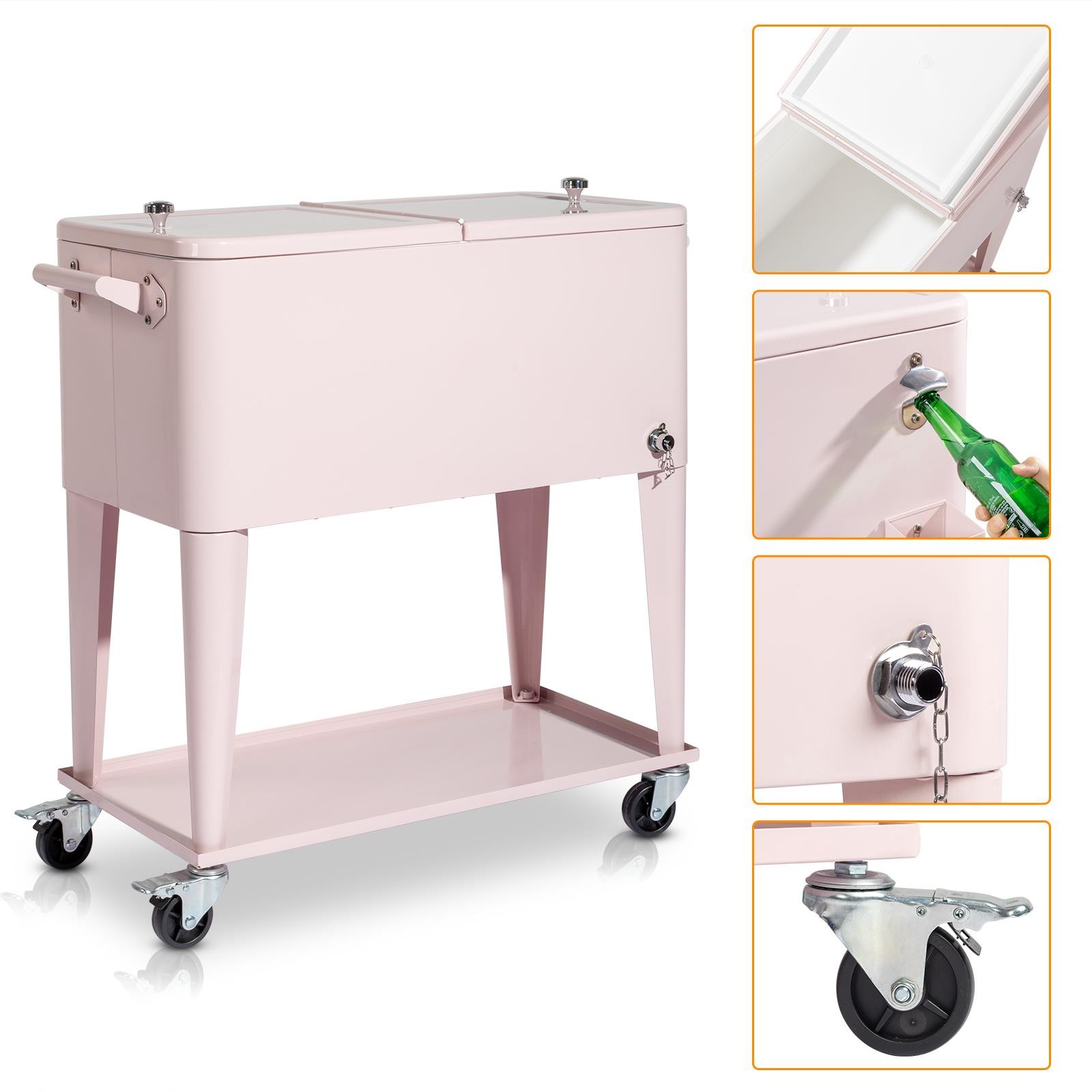 80 Quart Rolling Ice Chest on Wheels,with Shelf, Bottle Opener for Party Camping