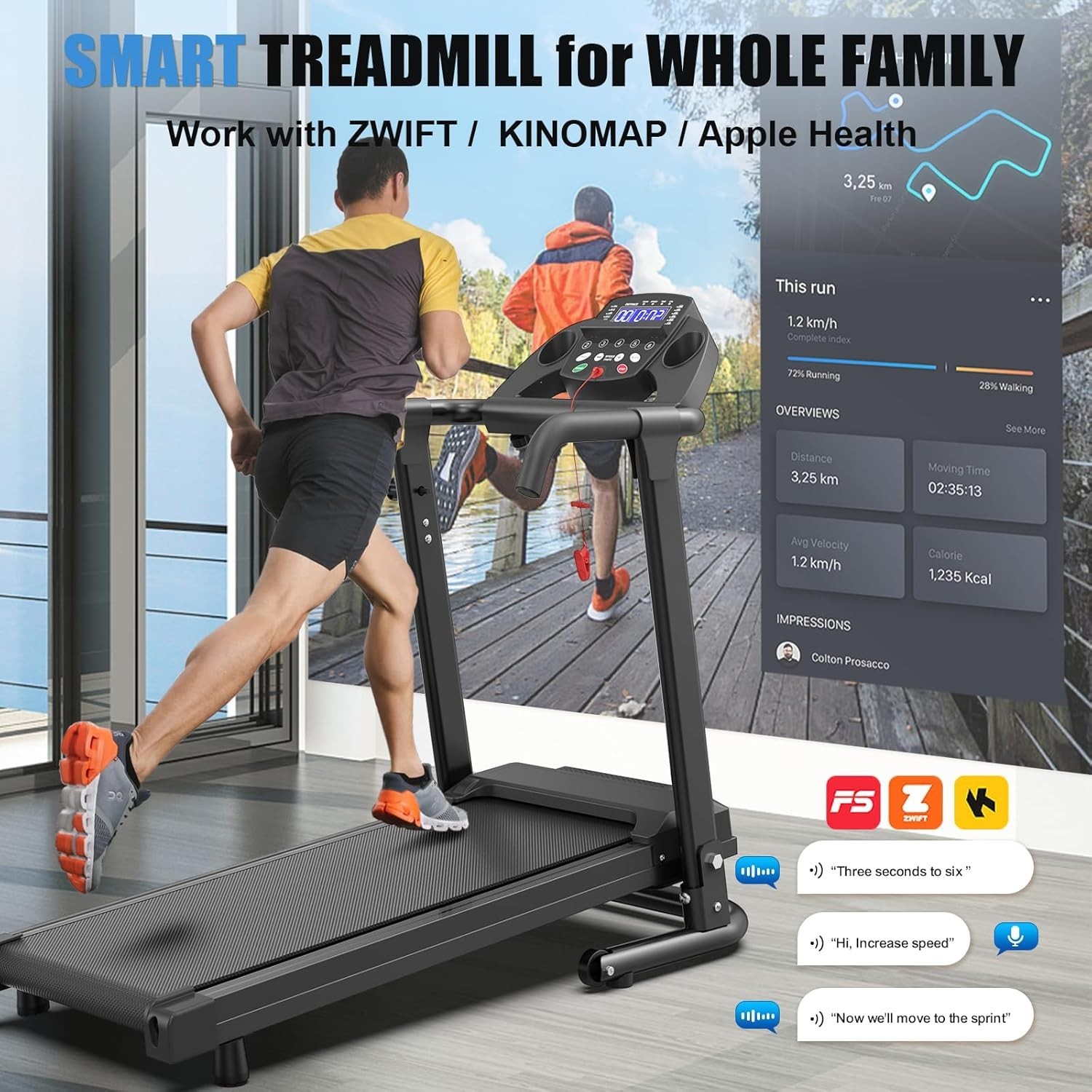 2.5HP Foldable Treadmill for Home Quiet Folding Running Jogging Machine, 300 LBS