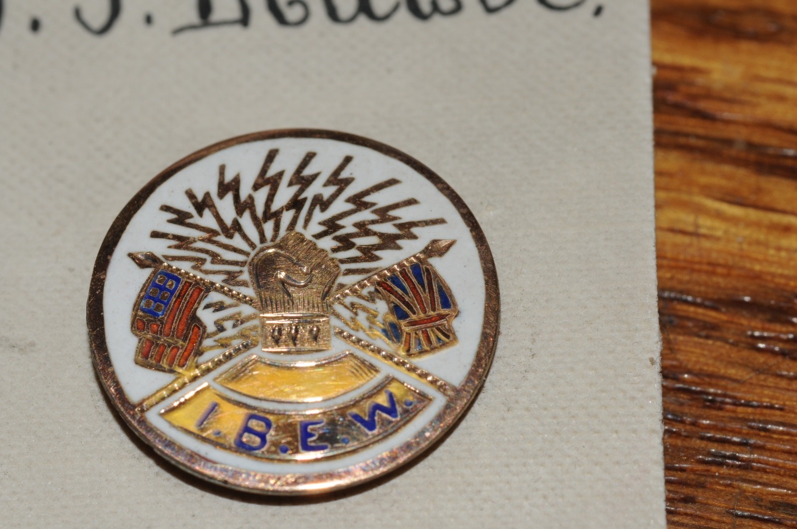 I.B.E.W. Fraternal Organization Lapel Pin  Gold Filled 1900 Historical  NOS