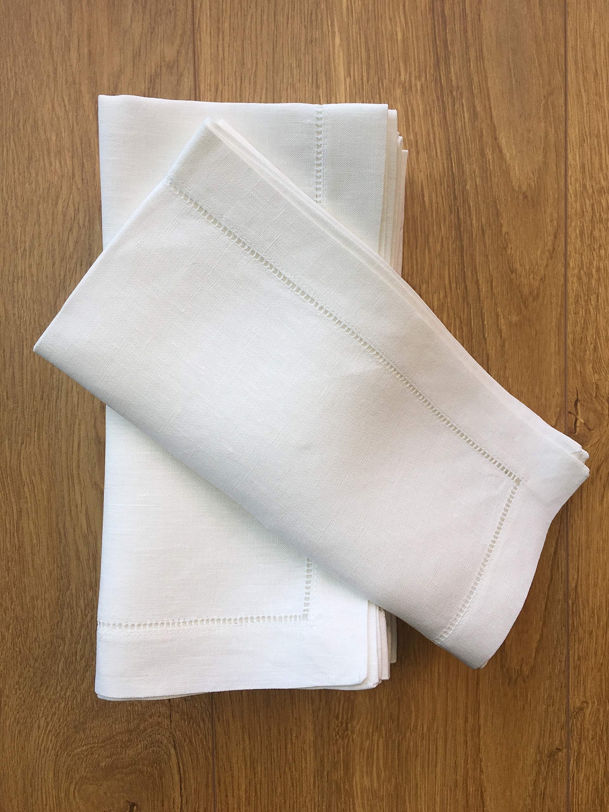 White linen hem stitch dinner napkins - Set of 6 20"x20"-Ladder hemstitch 100...
