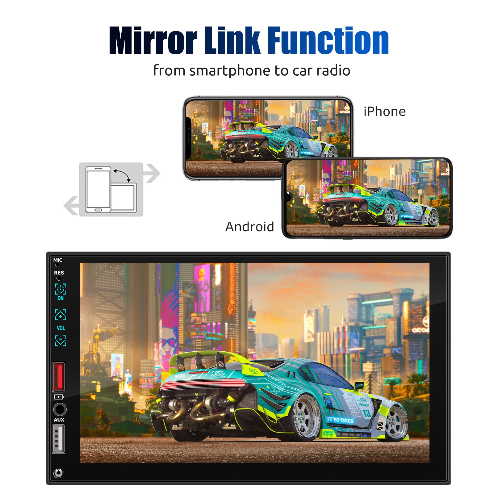 Single 1 Din Car Stereo Apple CarPlay 7" Touchscreen Bluetooth Radio SWC USB FM