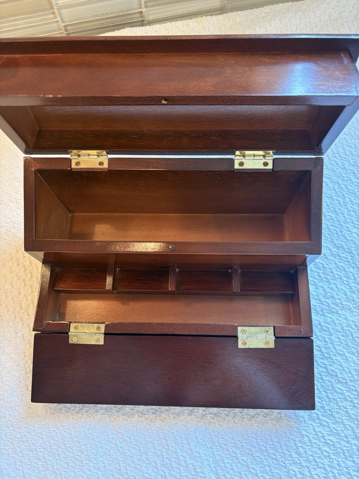 The Bombay Company Letter Desk Organizer Solid Wood Mahogany Hinged Vintage