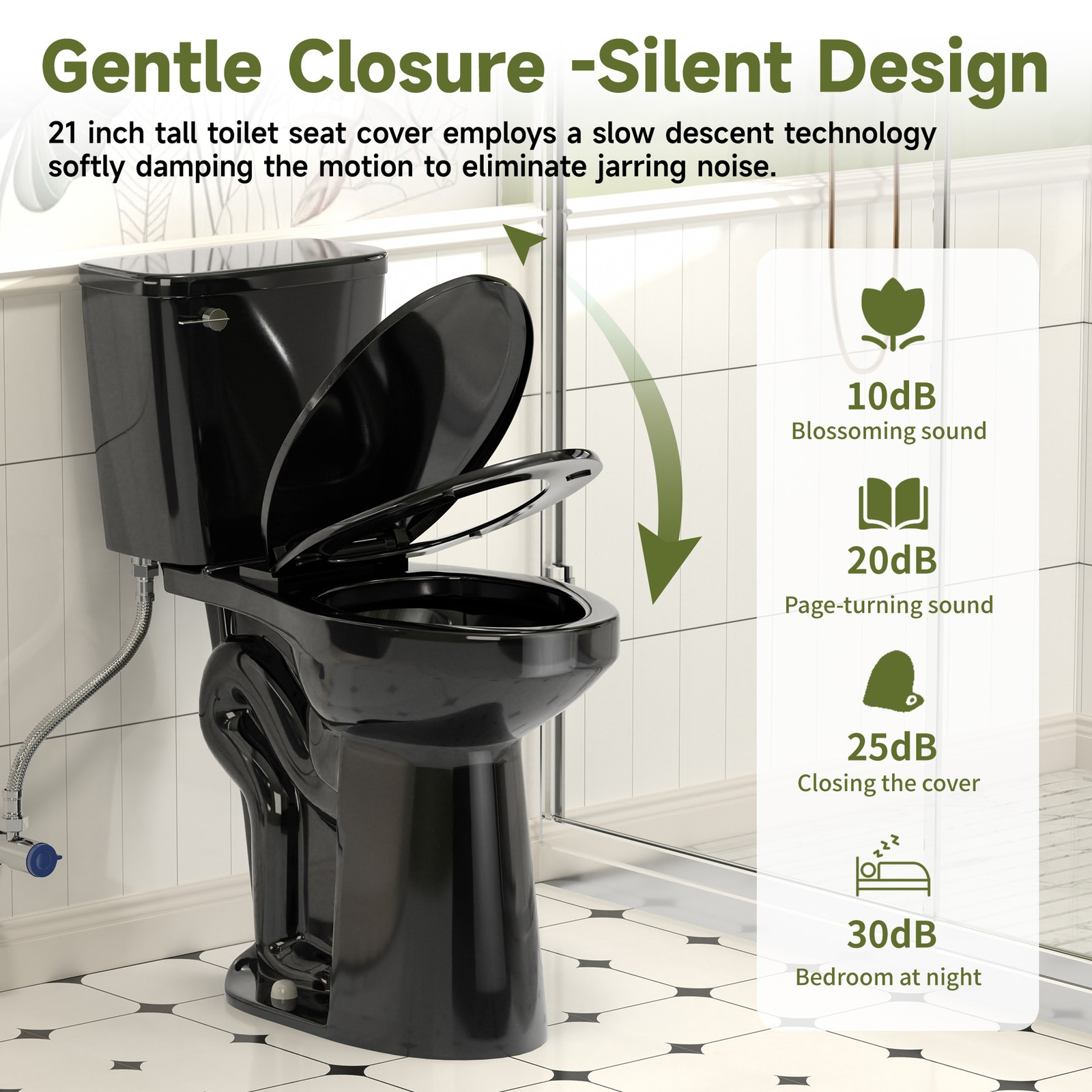 21" Tall Two Piece Toilets for Seniors Elongated Bowl Soft-Close Seat 1.28 GPF