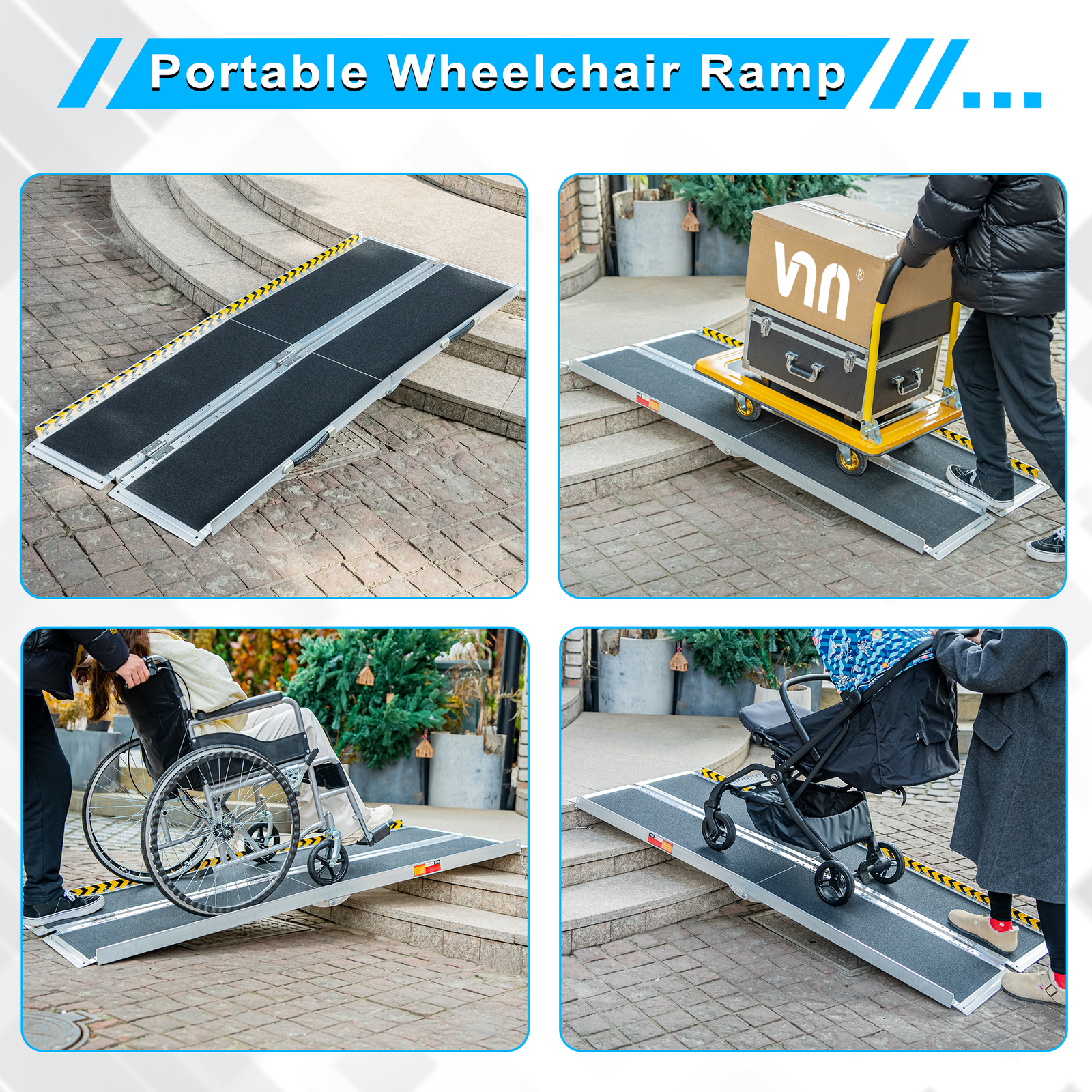 2/3/4/5/6/7/8FT Home Wheelchair Ramp Non-Skid Folding Aluminum Ramps Steps