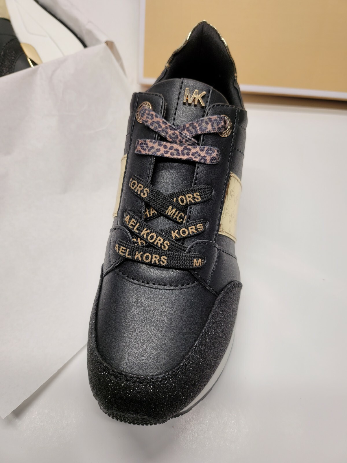 Michael Kors Neo Georgie Girls Youth Gold/Black Lace Up Wedge Sneakers 11M-5M