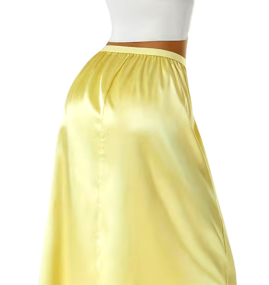 New Gorgeous Feminine Yellow Satin Lace Hem Long Half Slip Plus XL NEW