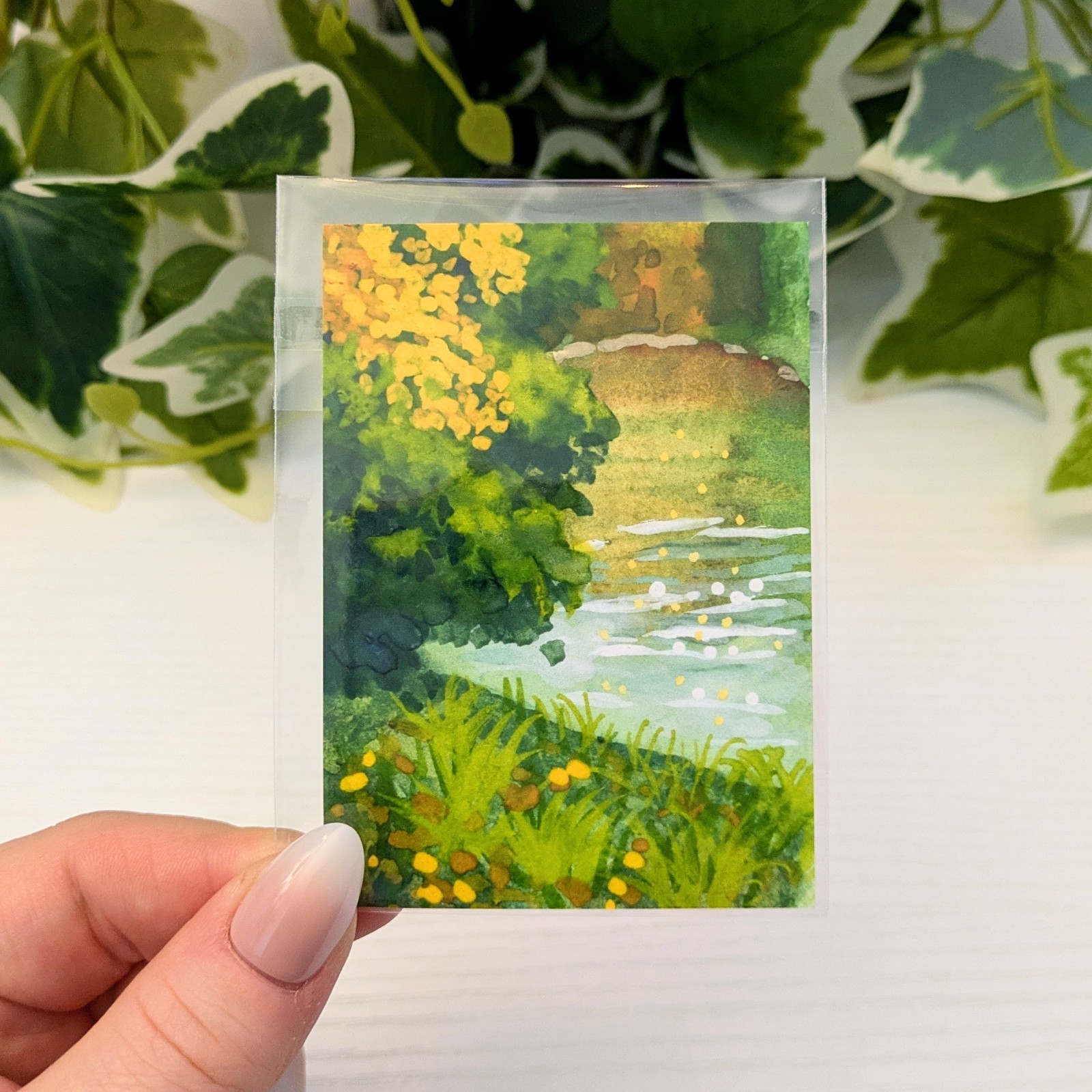 ACEO PRINT 2.5 X 3.5, Autumn Riverside Landscape, Signed SaraAlexisArt