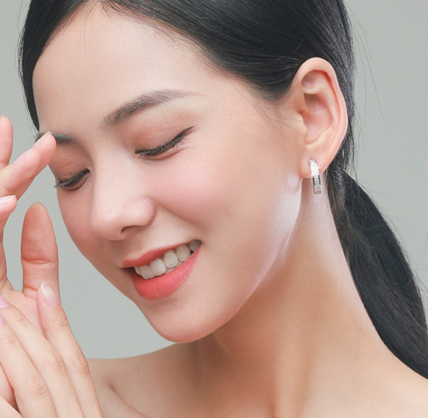 925 Sterling Silver Plated Square Cz Huggie Hoop Earrings 16mm Women Men PE28